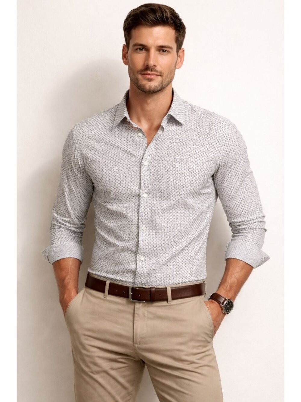 John Varvatos Light Gray Microprint Button-Down Shirt